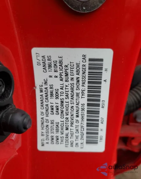2017 Honda Civic Ex from USA, damaged, VIN 2HGFC2F71HH515616